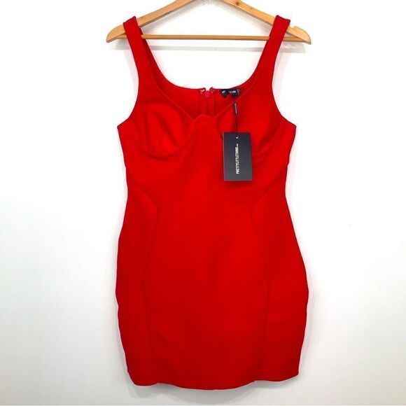 Pretty Little Thing Red BodyCon Shape Bandage Stretch Sexy Mini Dress NEW - Picture 6 of 16
